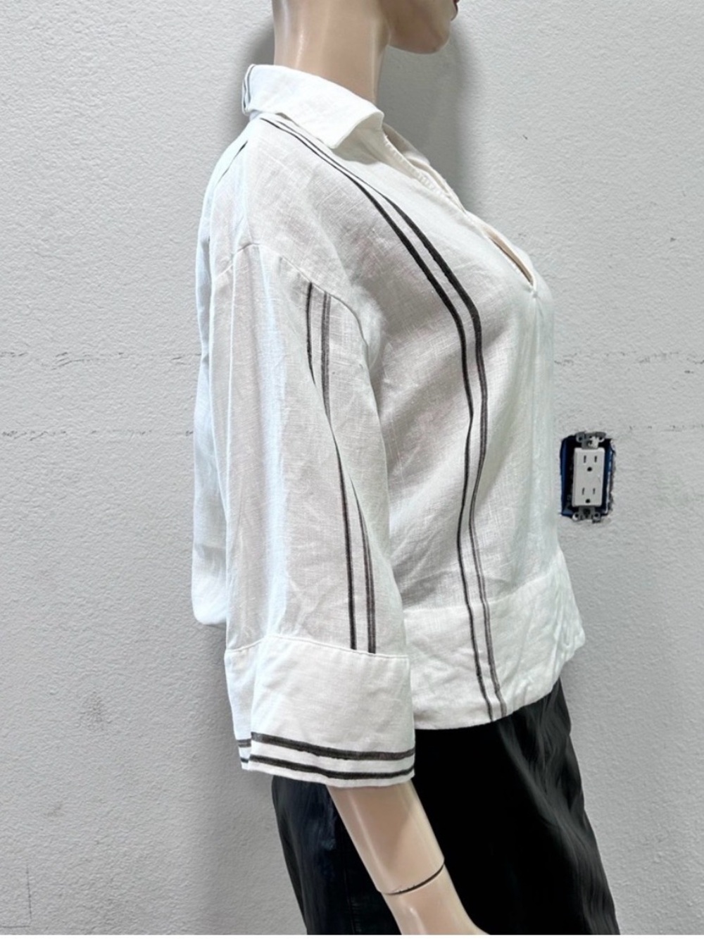 Banana Republic White Blazer with Black Pinstripes